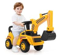 COSTWAY Excavadora para Niños, Excavadora Correpasillos para Niños con Pala Ajustable, Bloqueo Antivuelco, Sonido de Motor y Almacenamiento, Tractor Infantil con Asiento (Excavadora)