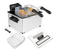 COSTWAY Freidora Eléctrica Visible 2000W, Freidora de Aceite de Acero Inoxidable 5L con 3 Cestas (1 Grande + 2 Pequeñas), Temperatura Ajustable hasta 190°C, Tapa con Ventana, Aptas para Lavavajillas