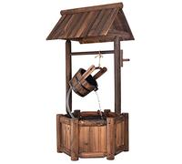 COSTWAY Fuente de Pozo de Deseos de Agua, Rústica de Madera al Aire Libre de Jardín, Decorativa de Patio Con Bomba Eléctrica