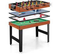 COSTWAY Futbolin, Billar, Air Hockey, Mesa de Tenis, 4 en 1 Mesa de Multijuegos con Patas y Accesorios, Futbolines para Niños y Adultos para Sala de Juegos, Bares, 125 x 97 x 83 cm (Natural)