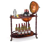 COSTWAY Globe Barglob, botellero esférico de 88 cm, Mueble de vino con ruedas, carrito de bar italiano del siglo 16, estantes para botellas Globs, Carrito de servir, marrón vintage
