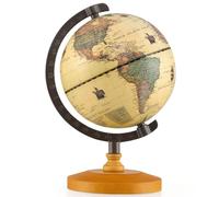 COSTWAY Globo Terráqueo Antiguo de 14 cm de Diámetro, Mini Bola del Mundo Giratorio con Base de Madera, Mapa en Inglés, Decoración de Escritorio Educativa Geográfica para Niños y Adultos, Bronce