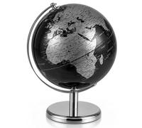 COSTWAY Globo Terráqueo Giratorio de 20 cm, Bola del Mundo, Mapa en Inglés, Base de Metal, Globo Terraqueo Decoración de Escritorio Educativa/Geográfica/Moderna, Negro Metálico (Plateado)