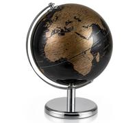 COSTWAY Globo Terráqueo Giratorio de 20 cm, Bola del Mundo, Mapa en Inglés, Base de Metal, Globo Terraqueo Decoración de Escritorio Educativa/Geográfica/Moderna, Negro Metálico (Dorado)