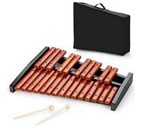 COSTWAY Glockenspiel Xilófono con 25 Notas, Instrumento de Percusión de Madera, Juguete Musical Plegable para Niños con Base, 2 Mazos y Bolsa de Transporte, Ideal para Niños y Adultos, Marrón y Negro