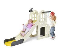 COSTWAY Gran Tobogán Infantil 6 en 1, Juego Infantil con Cesta, Pelota, Lanzamiento de Anillas y Telescopio, Parque Infantil de Interior para Niños y Niñas (Amarillo)