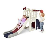 COSTWAY Gran Tobogán Infantil 6 en 1, Juego Infantil con Cesta, Pelota, Lanzamiento de Anillas y Telescopio, Parque Infantil de Interior para Niños y Niñas (Azul)