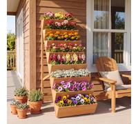 COSTWAY Huerto Urbano Vertical de 5 Niveles, Jardinera Exterior de Madera, Forma de Escalera para Iluminación Suficiente, Meceteros para Flores y Verduras, Terraza, Jardín (101x60,5x150 cm,Naranja)