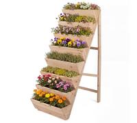 COSTWAY Huerto Urbano Vertical de 5 Niveles, Jardinera Exterior de Madera, Forma de Escalera para Iluminación Suficiente, Meceteros para Flores y Verduras, Terraza, Jardín (101x60,5x150 cm,Natural)