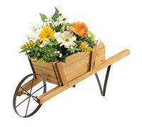 COSTWAY Jardinera de Madera, Carretilla para Interior y Exterior, Jardinera con 9 Accesorios Magnéticos, Rueda, 2 Manijas, Jardineras Rústicas de Madera de Pino para Jardín, Patio, Hogar (Nogal)