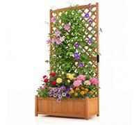 COSTWAY Jardinera Elevado con Caja de Cultivo y Enrejado, Orificios de Drenaje, Macetero Vertical de Madera de Pie de 180 cm, Contenedor de Plantas Vertical para Patio, Jardín, Balcón (Naranja)