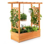 COSTWAY Jardinera Elevado con Enrejado Arqueado, Techo Colgante, Macetero, Orificios de Drenaje, Contenedor Vertical de Plantas para Plantas, Macetero de Madera Interior Exterior para Jardín Patio