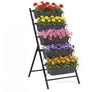 COSTWAY Jardinera Vertical de 5 Niveles, Huerto Vertical Elevada con Marco de Metal, Bandejas Extraíbles y Orificios de Drenaje, Soporte Macetas para Interior y Exterior, 57 x 71 x 115 cm (Negro)