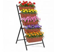 COSTWAY Jardinera Vertical de 5 Niveles, Huerto Vertical Elevada con Marco de Metal, Bandejas Extraíbles y Orificios de Drenaje, Soporte Macetas para Interior y Exterior, 57 x 71 x 115 cm (Rojo)