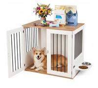 COSTWAY Jaula para Perros, Mueble de Jaula para Perros con Comedero Giratorio 360°, Puertas de Doble Cerradura, Cuencos, Mesa Auxiliar Caseta para Mascotas Pequeñas y Medianas, 80 x 55,5 x 71,5 cm