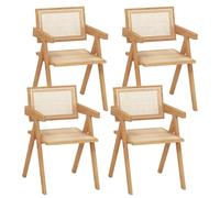 COSTWAY Juego de 2/4 Sillas de Comedor, Silla de Salón Moderna con Marco de Bambú, Respaldo y Apoyabrazos de Imitación Caña, Sillones de Ratán para Cocina, Comedor, Natural (4 Piezas)