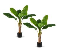 COSTWAY Juego de 2 Árboles Artificiales, 107 cm Plantas Artificiales Decorativos Ave del Paraíso con Hojas de Plátano y Ramas Ajustables con Maceta, Platanero Falsa de Interior para Salón Oficina