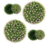 COSTWAY Juego de 2 Bolas de Topiario Artificiales, 37 cm Bolas Decorativas Falsas con Flores Rosas, Esfera de Jardín Interior y Exterior con Protección Solar para Patio, Porche, Hogar, Césped y Bodas
