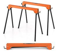 COSTWAY Juego de 2 Caballetes Plegables, Juego de Mesa de Trabajo Plegable de Hierro, 2 Caballetes para Mesa con Brazos de Soporte Desmontables, Amarillo 92 x 48 x 74 cm (Naranja)
