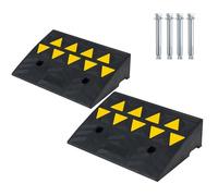 COSTWAY Juego de 2 Rampas para Coche, Rampas de Goma para Silla de Reudas con Marcas Amarillas Luminosas, Bordillos Antideslizantes para Calzadas, Aceras, Motos, Carga de 15 T (48 x 33 x 13 cm)
