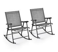 COSTWAY - Juego de 2 sillas de jardín plegables con asiento de tela transpirable y marco de metal, mecedoras al aire libre con respaldo alto, para porche, piscina, carga 150 kg (gris), NP11218FR