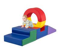 COSTWAY Juego de 5 Bloques de Espuma para Niños de 12+ Meses, Juego de Escalada y Gateo Suave con Túnel, Tobogán, Gimnasio Modular Interior con Funda de Cuero Artificial, Bloques Psicomotricidad