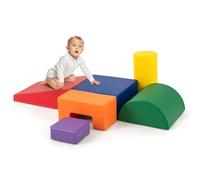 COSTWAY Juego de 6 Bloques de Espuma Grandes, Juego de Juguete para Aprendizaje para Niños de 1-3 Años, con Rectángulos, Cilindro, Media Luna, Cuña, Cóncavo, con Cubierta de PU (Rojo+Verde)