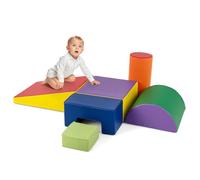 COSTWAY Juego de 6 Bloques de Espuma Grandes, Juego de Juguete para Aprendizaje para Niños de 1-3 Años, con Rectángulos, Cilindro, Media Luna, Cuña, Cóncavo, con Cubierta de PU (Rojo+Violeta)