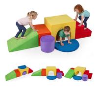 COSTWAY Juego de 6 Bloques de Espuma para Niños, Bloques Psicomotricidad Infantil de Espuma Suave con Fundas Lavables para Trepar y Gatear, Juguete Montessori para Niños de 3+ Años (Rojo)