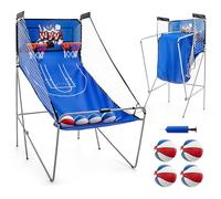 COSTWAY Juego de Canastas Plegable Máquina de Baloncesto Juguete Contador y Marcador Electrónico con Soporete Red Cesta de Baloncesto 4 Baloncestos (Azul Oscuro)