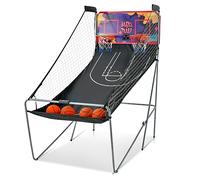 COSTWAY Juego de Canastas Plegable Máquina de Baloncesto Juguete Contador y Marcador Electrónico con Soporete Red Cesta de Baloncesto 4 Baloncestos (Púrpura)