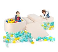 COSTWAY Juego de Escalada y Rampa de 5 Piezas, Bloque de Escalada con Piscina de Pelota Infantil, Funda Lavable a Máquina con Cremallera, Bloques de Construcción Creativos (Beige)