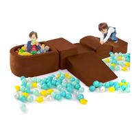 COSTWAY Juego de Escalada y Rampa de 5 Piezas, Bloque de Escalada con Piscina de Pelota Infantil, Funda Lavable a Máquina con Cremallera, Bloques de Construcción Creativos, Sin Pelotas de Mar (café)