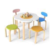 COSTWAY Juego de Mesa y Sillas Infantil, Mesa Infantil con 2 Sillas y 2 Taburetes Coloridos en Forma de Flor, Almacenamiento Debajo del Tablero, Pupitre para Leer Jugar para Niños de 3+ Años