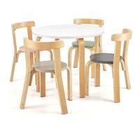 COSTWAY Juego de Mesa y Sillas para Niños de 5 Piezas con Respaldo de Madera Curvado, Mesa de Actividades para Niños con 4 Sillas, Muebles Infantiles para Hogar para Jugar, Dibujar, Leer (Coloreado)