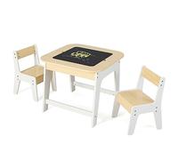 COSTWAY Juego de Mesa y Sillas para Niños, Juego de Mesa de Actividades Infantil con Almacenamiento Oculto, 2 Sillas Ergonómicas, Set de Muebles para Arte, Manualidades (Amarillo)