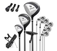 COSTWAY Juego de Palos de Golf para Hombres Zurdos, Bolsa de Golf Portátil y Ligera con Soporte, #1 Driver de 460 CC, #3 Fairway y #4 Híbrido con Fundas, #6, 7,8, 9, #P Hierros y Putter (Negro)