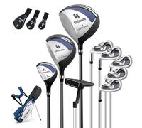 COSTWAY Juego de Palos de Golf para Hombres Zurdos, Bolsa de Golf Portátil y Ligera con Soporte, #1 Driver de 460 CC, #3 Fairway y #4 Híbrido con Fundas, #6, 7,8, 9, #P Hierros y Putter (Azul)