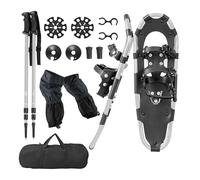 COSTWAY Juego de Raquetas de Nieve 4 en 1 Versátiles, Raquetas de Nieve Ajustables de Aluminio Ligero, Adultos y Niños, Bolsa Transporte, Bastones de Trekking, Sistema de Fijación (Plata,53cm)