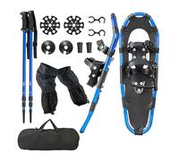 COSTWAY Juego de Raquetas de Nieve 4 en 1 Versátiles, Raquetas de Nieve Ajustables de Aluminio Ligero, Adultos y Niños, Bolsa Transporte, Bastones de Trekking, Sistema de Fijación (Azul Marino,53cm)