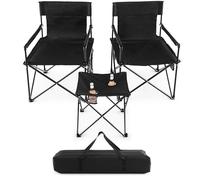 COSTWAY Juego de Sillas Camping Plegable y Mesa, 2 Sillas Camping Portátil y Mesa Auxiliar con 2 Portavasos, Bolsa de Transporte, Pesca, Picnic, Barbacoa, Negro