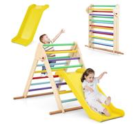 COSTWAY Juego de Triángulo de Escalada para Niños, Triángulo de Escalada Plegable con Rampa Ajustable y Bordes Lisos, Set de Trepa Montessori de Madera para Niños de 1+ Años (Multicolor)