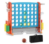 COSTWAY Juego Gigante 4 en Raya, 4 en 1 Juego de Conecta 4 Gigante con Lanzamiento de Aros, Aro de Baloncesto, Palo de Golf, Portavasos y Bolsa de Almacenamiento, 4 Alturas Ajustables (Azul)