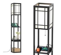 COSTWAY Lámpara de Pie con 3 Estantes y Cajón, Lámpara de Pie Moderna con 2 Puertos USB, Lampara de Pie para Salón y Dormitorio (rejillas)