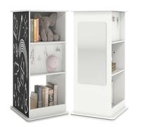 COSTWAY Libreria Infantil Giratoria, Estantería Infantil de 3 Niveles con Pizarra, Espejo, 8 Ganchos y Compartimentos Abiertos, Librería para Niños para Sala de Juegos, Dormitorio, 47 x 47 x 104,5 cm