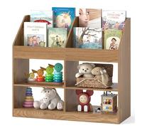 COSTWAY Librería Infantil, Organizador de Juguetes con Estantería de Libros, 4 Compartimentos Abiertos y Kits Antivuelco, Mueble de Almacenamiento para Niños para Sala de Juegos Guardería (Natural)