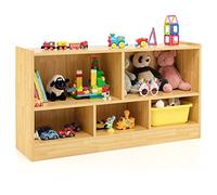 COSTWAY Librería para Niños, Mueble Organizador Juguetes, Mueble de 5 Cubos para Ordenar Juguetes Muñecas y Libros, Estante de Madera con 5 Compartimientos para Cuarto de Juegos (Amarillo)
