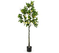 COSTWAY Limonero Artificial, Planta Artificial de Limón con Frutas de Limón, Árbol Artificial con Macetero de Cemento, Planta Artificial Decorativa para Interior, Hogar, Porche, Oficina (160 cm)