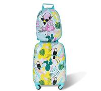 COSTWAY Maleta Infantil Niños, Equipaje de Viaje con Mochila, Equipaje Infantil con Ruedas Universales y Mango Ajustable, Juego de Mochila y Maleta Cabina Trolley (Monstruos)