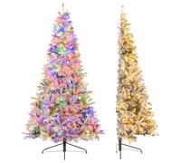 COSTWAY Medio Árbol de Navidad Nevado 210cm, Arbol de Navidad con 240 Luces LED Incorporadas Blancas Cálidas y Multicolores, 9 Modos, 852 Ramas de PE y PVC, Arvore de Natal with Light
